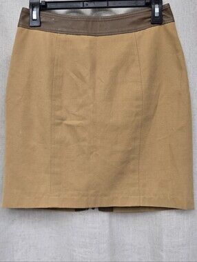 Jenni Kayne Canvas Leather Trim Pencil Skirt Silk Lined Quiet Luxury